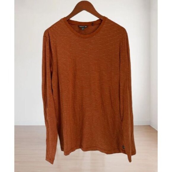 Toad&Co Organic Cotton Crewneck Rust Stripe Pullover Men Size Large - Picture 1 of 6